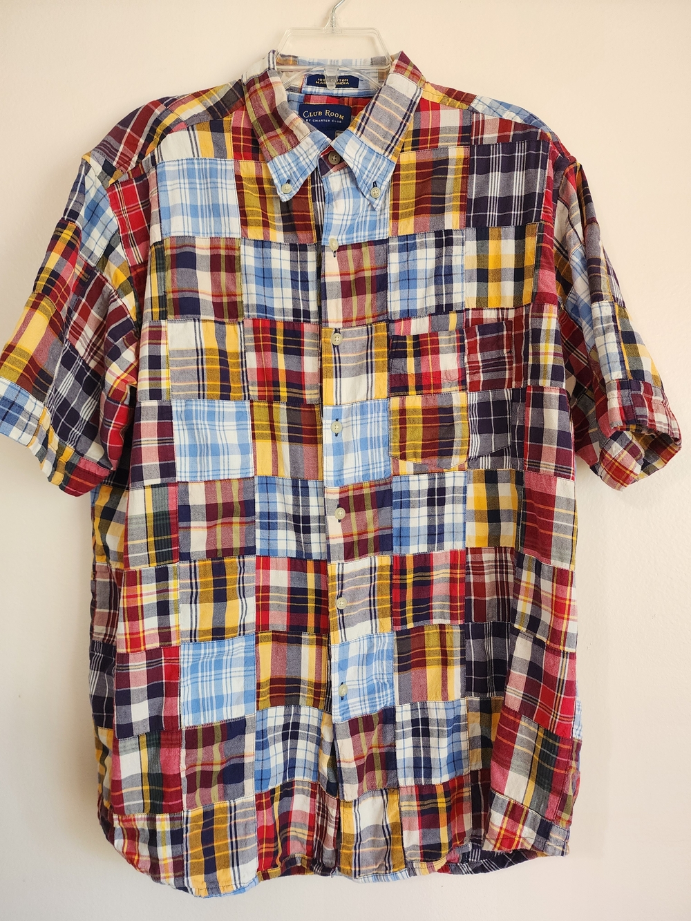 Charter Club Multicolor Plaid Patchwork Short-Sleeve Button-Down Shirt